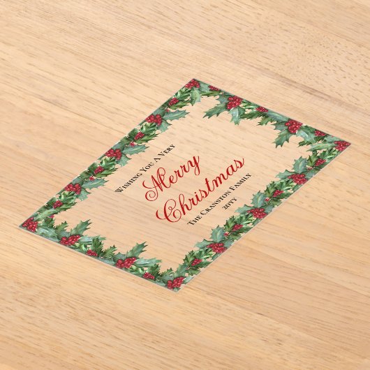 Elegant Holly and Berries Frame Christmas Acryl Uitnodigingen (Laagn)