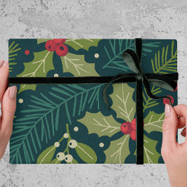 Elegant Holly Berries Greenery Christmas Gift Cadeaupapier