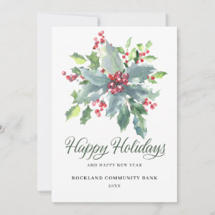 Elegant Holly Berries Non-Photo 2022 Corporate Feestdagenkaart