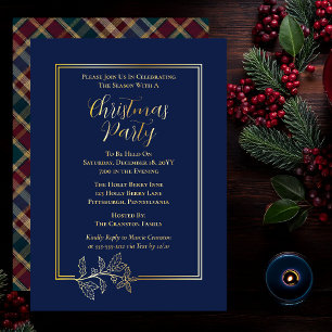 Elegant Holly   Berries Rich Plaid Kerstfeest Folie Uitnodiging