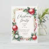 Elegant Holly Berry Christmas Party Invitation (Debout devant)