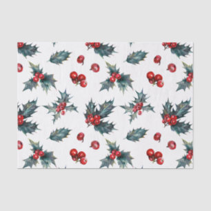 Elegant Holly Berry Holiday Kerstmis Rustic Tissuepapier