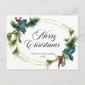 Elegant Holly Berry Kerstfeest Greeting Holiday Briefkaart (Voorkant)