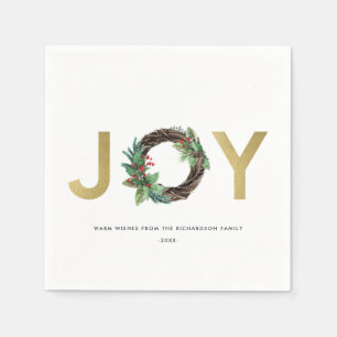 ELEGANT HOLLY BERRY RED GOLD JOY WREATH CHRISTMAS SERVET