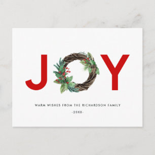 ELEGANT HOLLY BERRY RED GREEN JOY WREATH CHRISTMAS BRIEFKAART