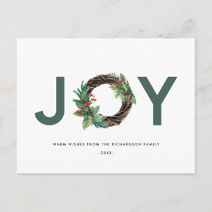 ELEGANT HOLLY BERRY RED GREEN JOY WREATH CHRISTMAS BRIEFKAART