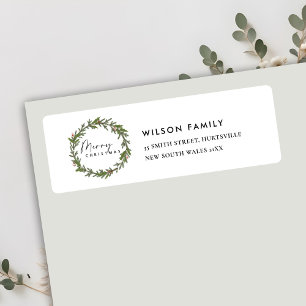 ELEGANT HOLLY BERRY WREATH CHRISTMAS ADRES ETIKET