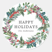 Elegant Holly Berry Wreath Ronde Sticker (Voorkant)