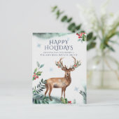 Elegant Holly Deer Corporate Greeting voor Kerstmi Briefkaart (Staand voorkant)