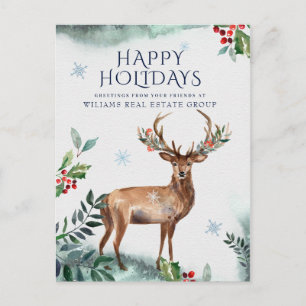 Elegant Holly Deer Corporate Greeting voor Kerstmi Briefkaart