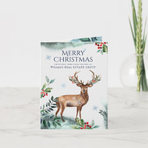 Elegant Holly Deer Corporate Greeting voor Kerstmi Feestdagen Kaart
