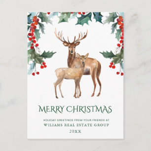 Elegant Holly Deer Corporate Greeting voor Kerstmi Feestdagenkaart