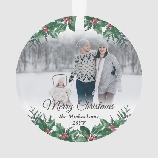 Elégant Holly Greenery 2 Photo Joyeux Noël (dos)