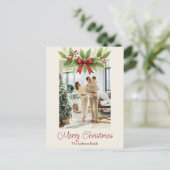 Elegant Holly & Red Bow Christmas Briefkaart (Staand voorkant)