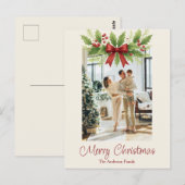Elegant Holly & Red Bow Christmas Briefkaart (Voorkant / Achterkant)
