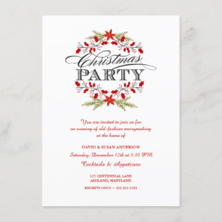Elegant Holly Wreath Kerstparty Uitnodigingen