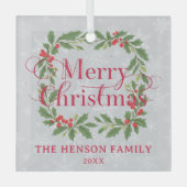 Elegant Holly Wreath Merry Christmas Glas Ornament (Voorkant)