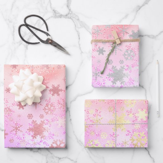 Elegant Holografisch kerstsnowflake-patroon Inpakpapier Vel (Voorkant)