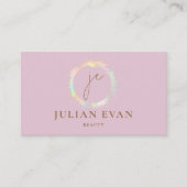 Elegant Holografisch Monogram Roze Visitekaartje (Voorkant)