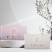 Elegant Holografisch Monogram Roze Visitekaartje