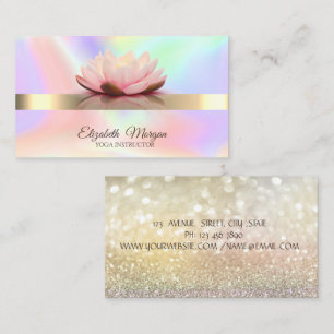 Elegant Holographic, Bokeh Gold, Lotus Flower Yoga Visitekaartje