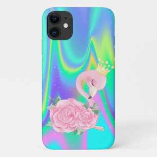 Elegant Holographic Cute Baby Flamingo iPhone 11 Hoesje