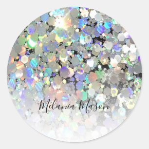 Elegant holographic Glitter Black aangepaste tekst Ronde Sticker
