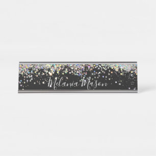 Elegant Holographic Glitter Black Desk Name Bord Bureau Naambordje