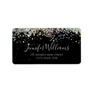 Elegant holographic Glitter Black Modern Etiket