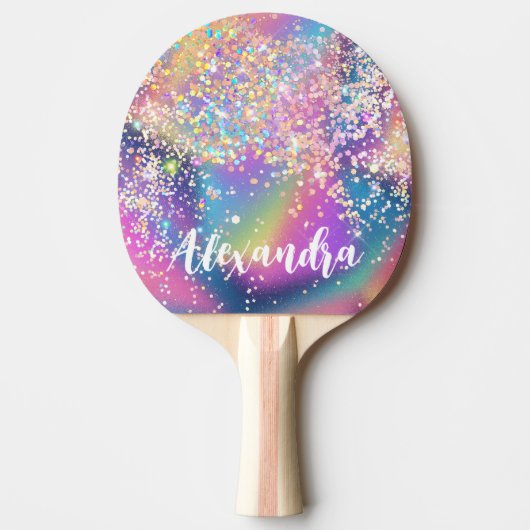 Elegant Holographic Glitter Colorful Tafeltennisbatje (Voorkant)