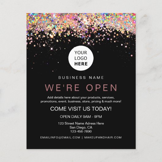 Elegant holographic Glitter Custom Logo Black Flyer (Voorkant)