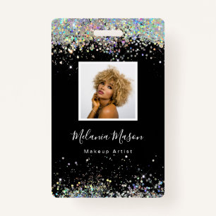 Elegant Holographic Glitter Makeup Artist Black Badge