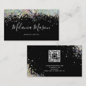 Elegant holographic Glitter Makeup Artist QR Code Visitekaartje (Voorkant / Achterkant)