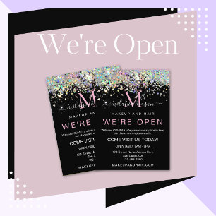 Elegant Holographic Glitter We zijn Open Salon Bla Flyer
