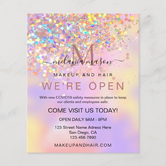 Elegant Holographic Glitter We zijn open Salon Chi Flyer (Voorkant)