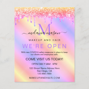 Elegant holographic Pink Unicorn Glitter Salon Flyer