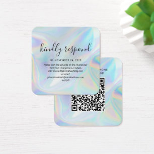 Elegant Holographic QR Code RSVP Weddenschap Websi Vierkante Visitekaartjes