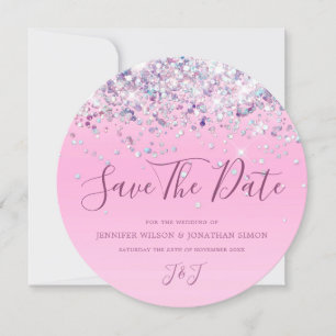 Elegant holographic Sparkly Glitter Modern Roze Save The Date