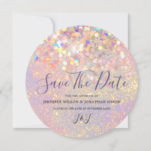 Elegant holographic Sparkly Glitter Modern Roze Save The Date