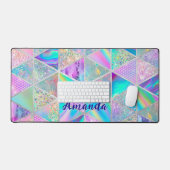 Elégant holographique tendance faux argent géométr (Clavier et souris)