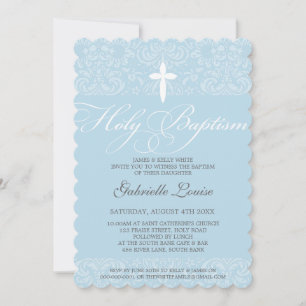 ELEGANT HOLY BAPTISM stijlvol damast script blauw Kaart
