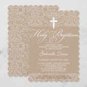 ELEGANT HOLY BAPTISM stijlvol damast script kraft Kaart (Voorkant / Achterkant)