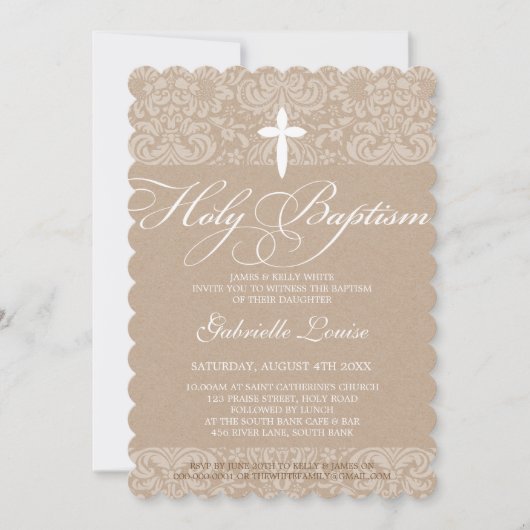 ELEGANT HOLY BAPTISM stijlvol damast script kraft Kaart (Voorkant)