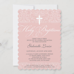 ELEGANT HOLY BAPTISM stijlvol damast script roze Kaart