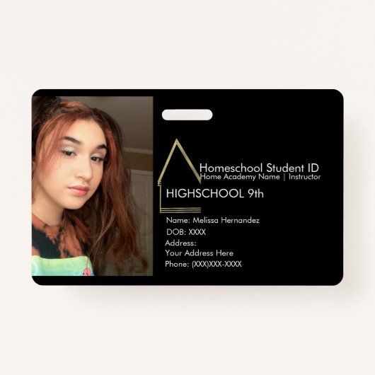 Elegant Homeschoice School ID Black Faux Gold Badge (Voorkant)