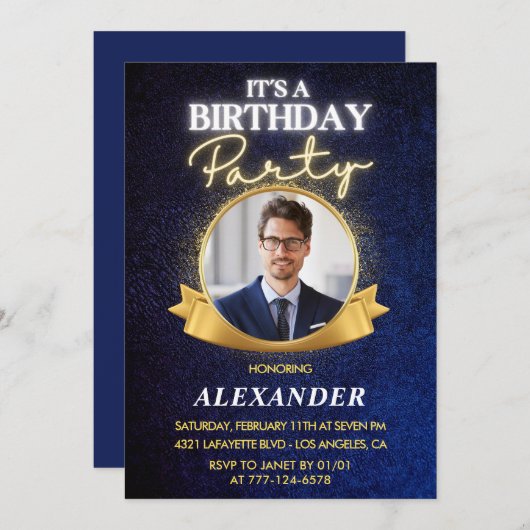 Elegant Homme 37e anniversaire invitations Chic (Devant / Derrière)
