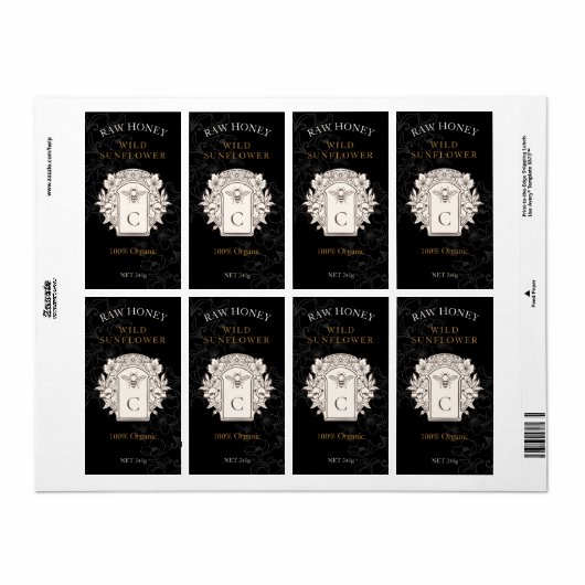 Elegant Honey Queen Bee Honey Jar Label (Full Sheet)