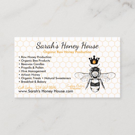 Elegant Honeycomb Professional Honey Bee Visitekaartje (Voorkant)