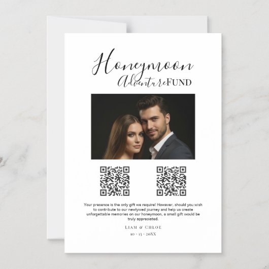 Elegant Honeymoon Fund QR Code Wedding Sign photo Magnetische Uitnodiging (Voorkant)