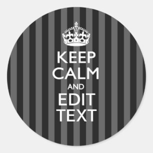 Elegant HOP CALM AND Jouw tekst on Black Stripes Ronde Sticker
